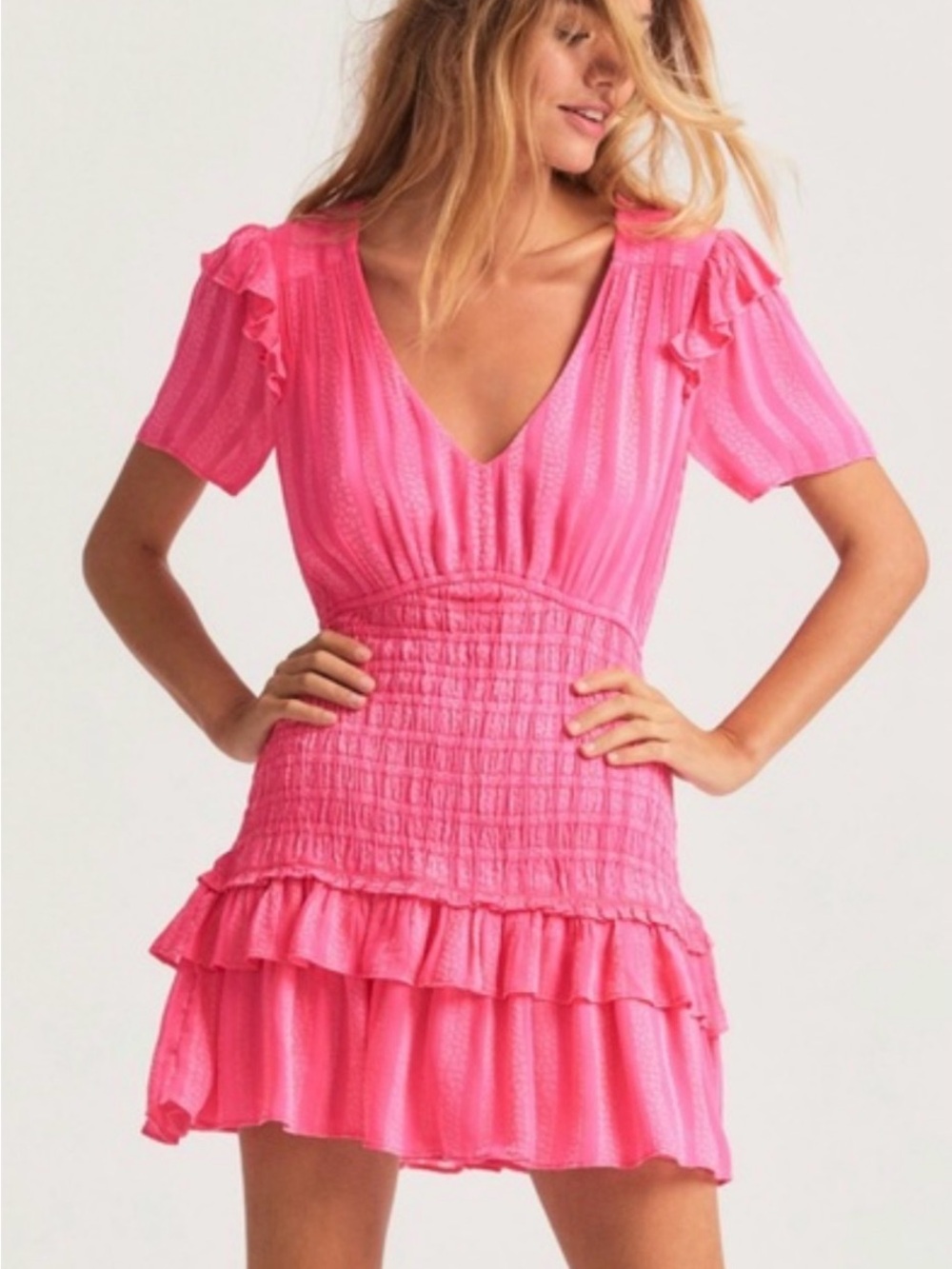 LoveShackFancy Natasha Pink Smocked Ruffle Mini Dress